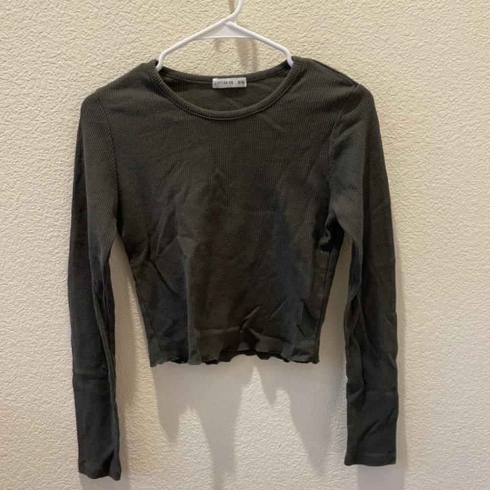 Olive Crop Thermal Lettuce Hem Long Sleeve